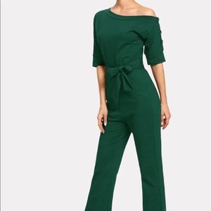 Button Sleeve Detail Self-Tie Jumpsuit